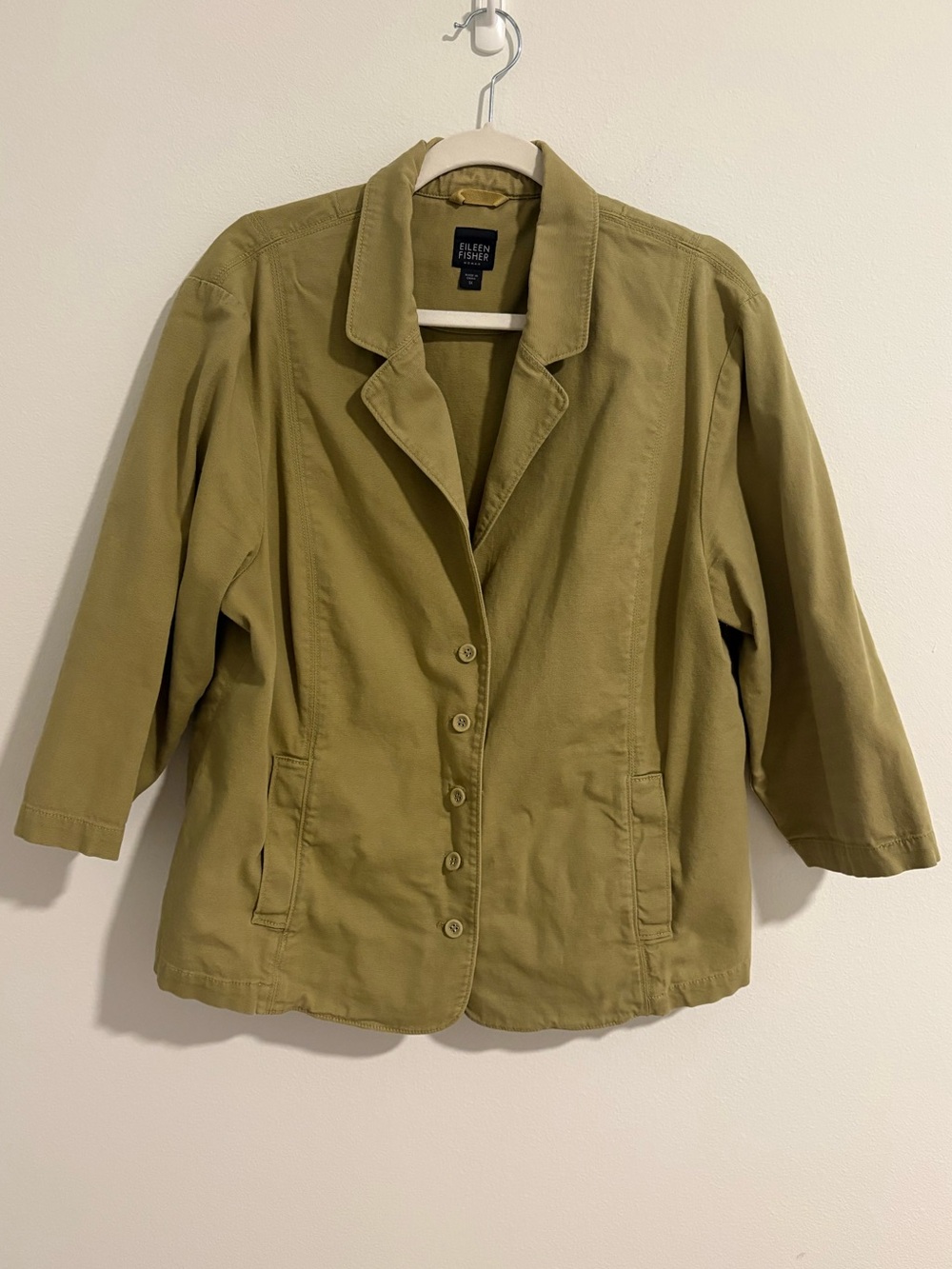 Eileen Fisher Green Organic Cotton Button Up Blazer Jacket